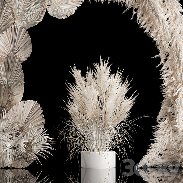 Wedding arch for decoration and decoration of the celebration with a bouquet of white pampas grass and dry palm branches 3DS Max - thumbnail 2