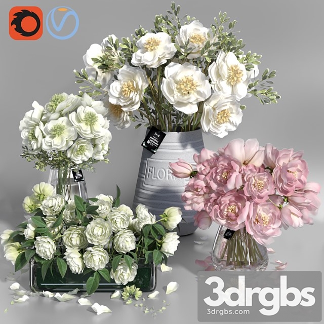 White and pink tone peonies cement concrete glass vases - thumbnail 1