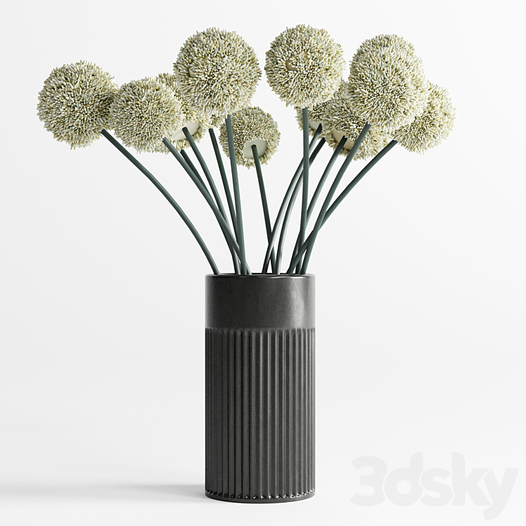 White Handmade Flowers Allium concrete Vase 3DS Max Model - thumbnail 1