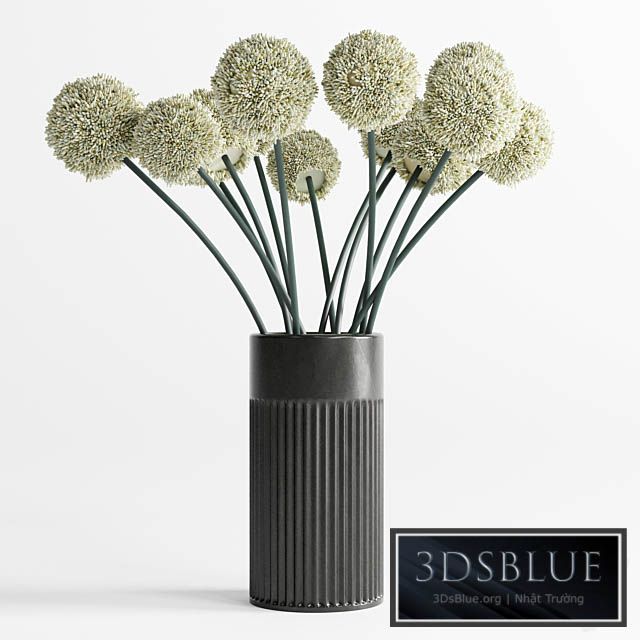 White Handmade Flowers Allium concrete Vase 3DS Max - thumbnail 3