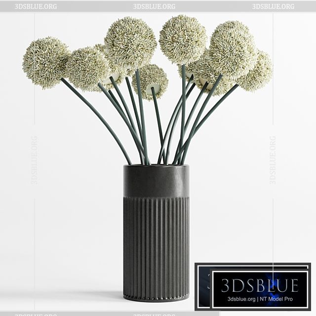 White Handmade Flowers Allium concrete Vase 3DS Max - thumbnail 3