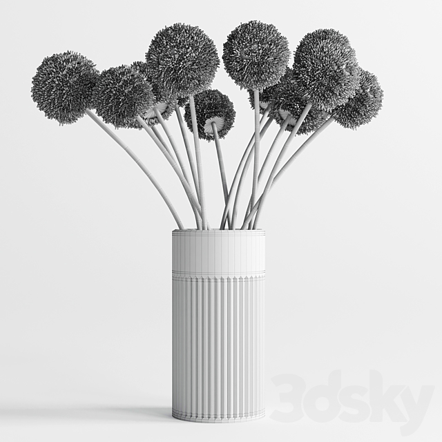 White Handmade Flowers Allium concrete Vase 3DSMax File - thumbnail 3