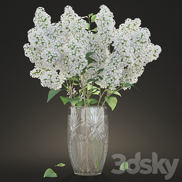 White lilac in a crystal vase _ White Lilac in a crystal Vase 3DS Max Model - thumbnail 1