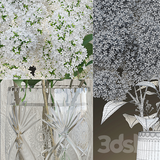 White lilac in a crystal vase _ White Lilac in a crystal Vase 3DS Max Model - thumbnail 3