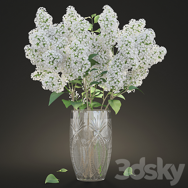 White lilac in a crystal vase _ White Lilac in a crystal Vase 3DSMax File - thumbnail 1