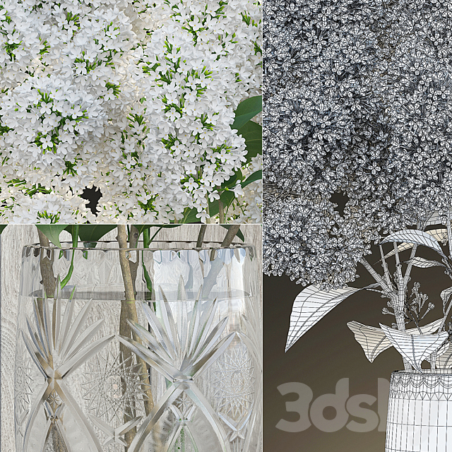 White lilac in a crystal vase _ White Lilac in a crystal Vase 3DSMax File - thumbnail 3