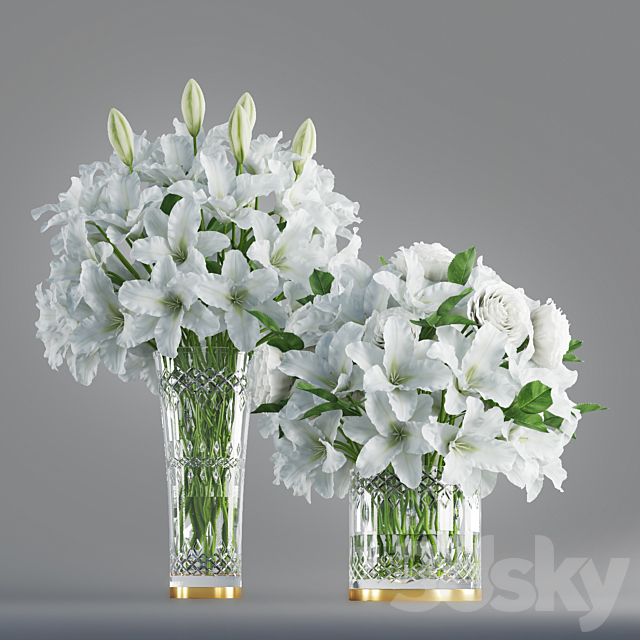 White lily in crystal vase 3ds Max - thumbnail 1