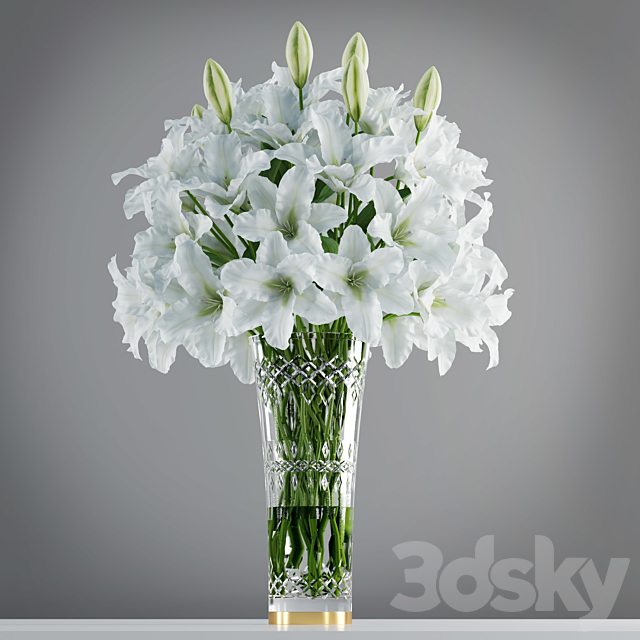 White lily in crystal vase 3ds Max - thumbnail 2