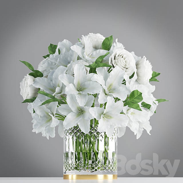 White lily in crystal vase 3ds Max - thumbnail 3