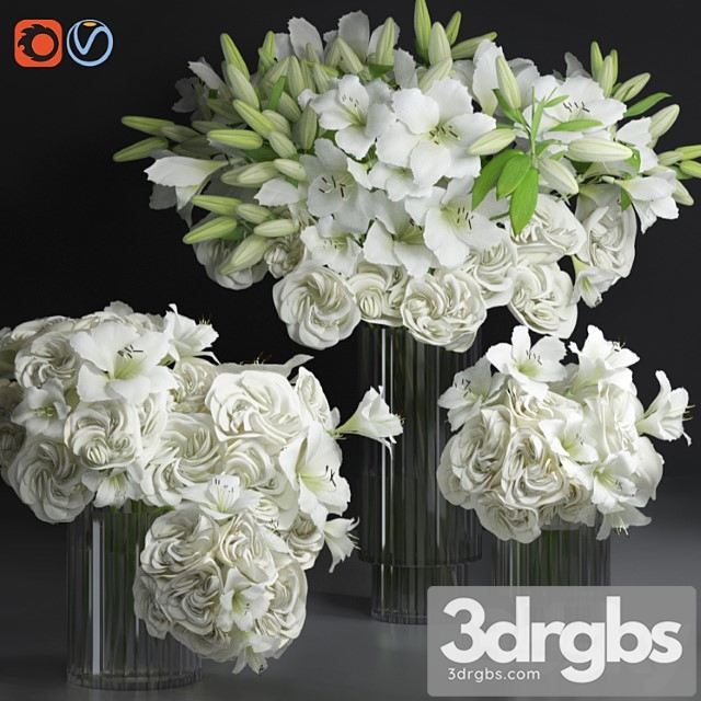 White lily tuberose peony camelia bouquet decorative glass vases set - thumbnail 1