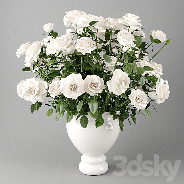 White roses in a white vase | Bouquet of white roses in a white vase 3DSMax File - thumbnail 1