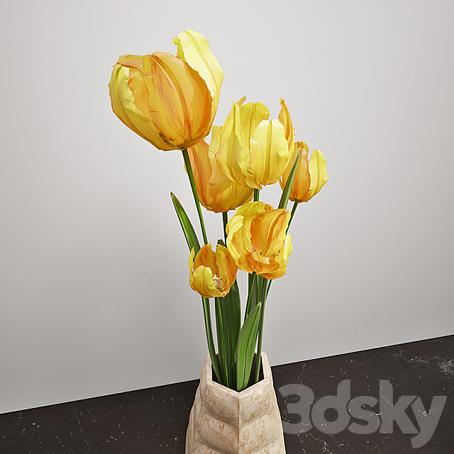 Yellow tulips 3DS Max Model - thumbnail 2