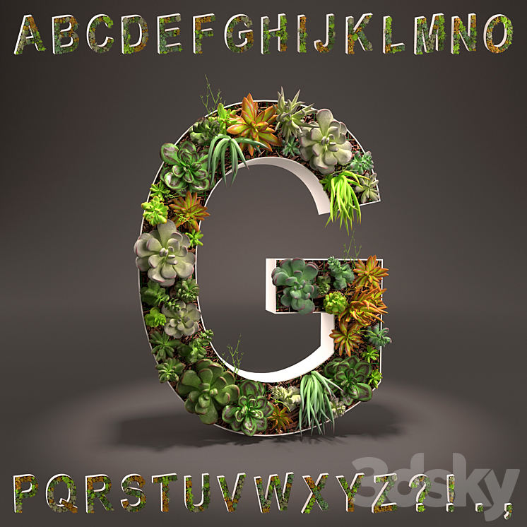 Alphabet made of sedum – alphabet from sedum 3DS Max - thumbnail 1