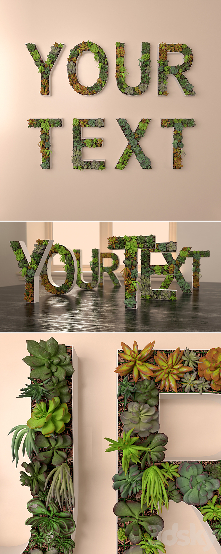 Alphabet made of sedum – alphabet from sedum 3DS Max - thumbnail 2