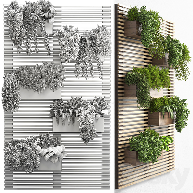 collection outdoor plant stand wall wood vase 01 3DS Max Model - thumbnail 4