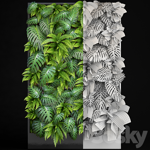 Fytowall 1. Vertical garden phytowall phytomodl landscaping green picture bush wall decor branches monstera fern eco eco decor loft 3DS Max Model - thumbnail 3