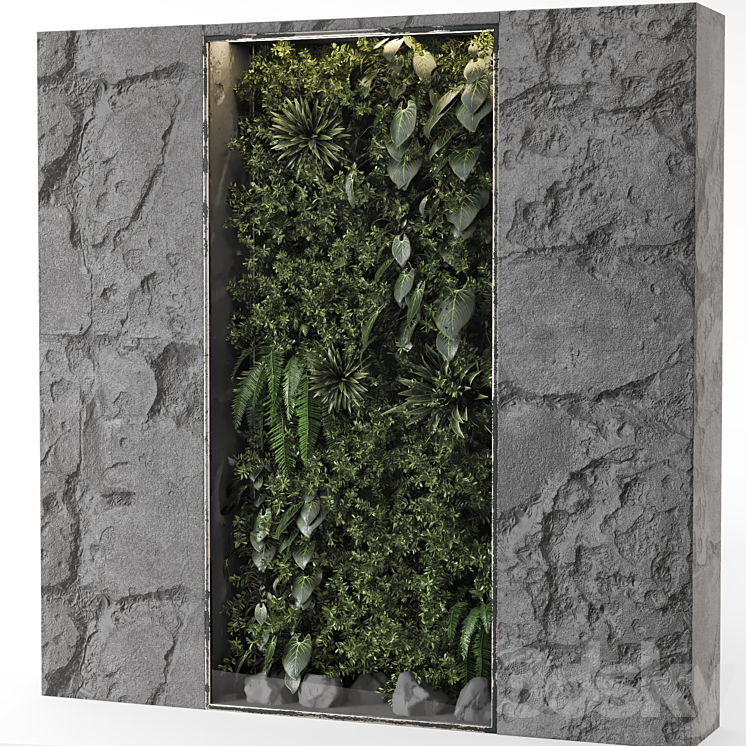 Indoor Wall Vertical Garden Behind the Glass – Set 698 3DS Max - thumbnail 1