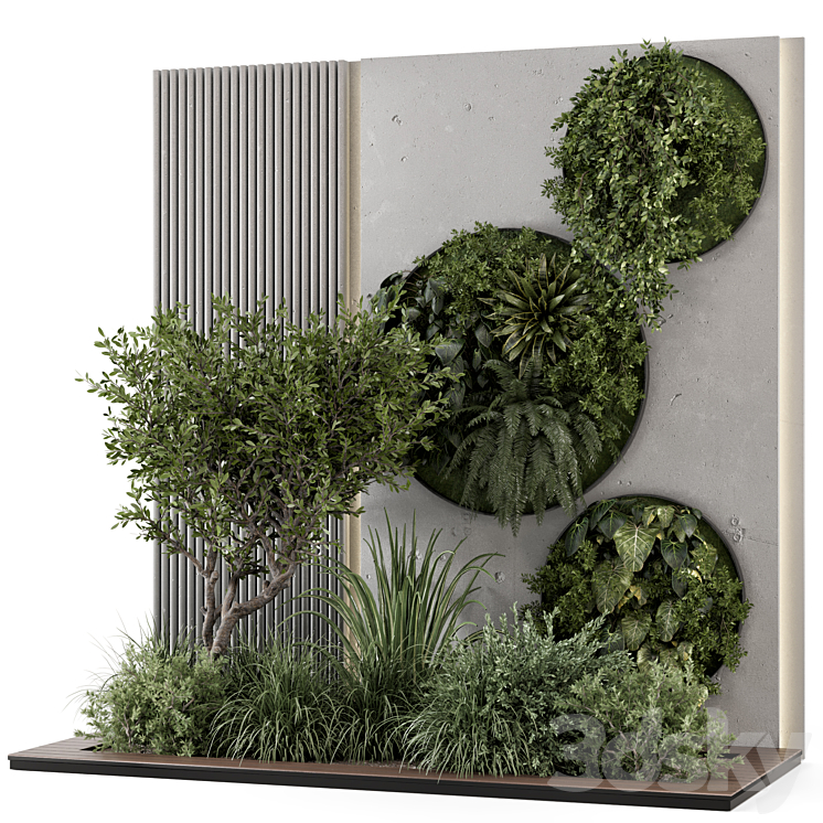 Indoor Wall Vertical Garden in Concrete Base – Set 1357 3DS Max Model - thumbnail 1
