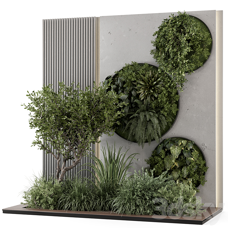 Indoor Wall Vertical Garden in Concrete Base – Set 1357 3DS Max - thumbnail 1