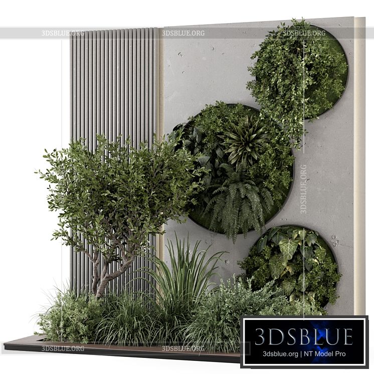 Indoor Wall Vertical Garden in Concrete Base – Set 1357 3DS Max - thumbnail 3