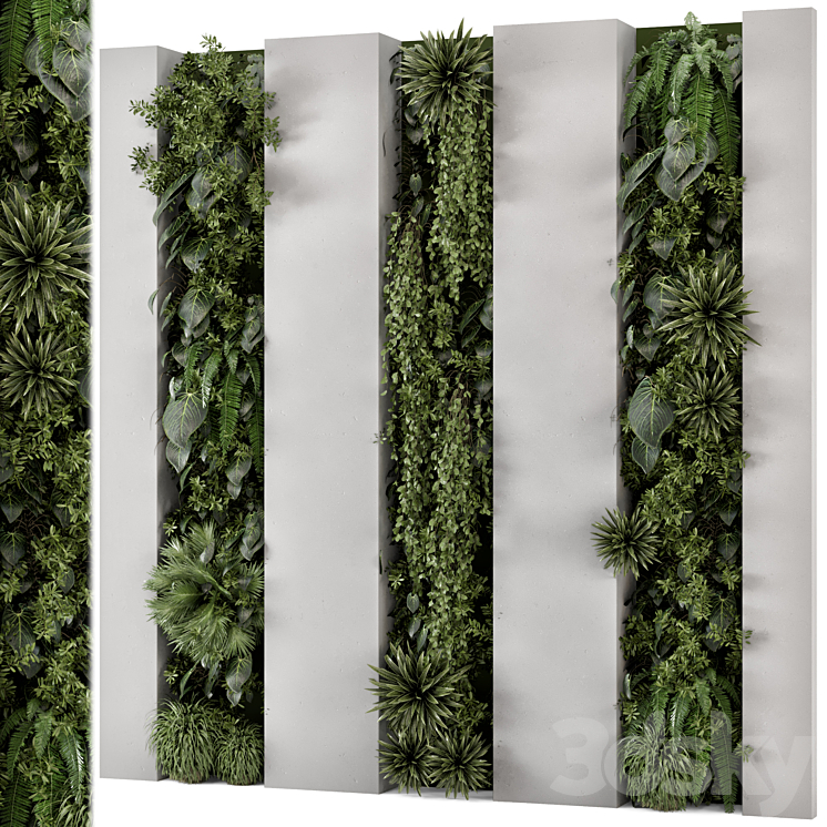 Indoor Wall Vertical Garden in Concrete Base – Set 930 3DS Max - thumbnail 1