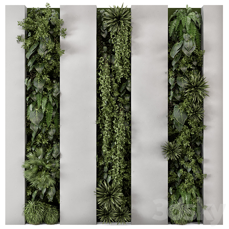 Indoor Wall Vertical Garden in Concrete Base – Set 930 3DS Max - thumbnail 2