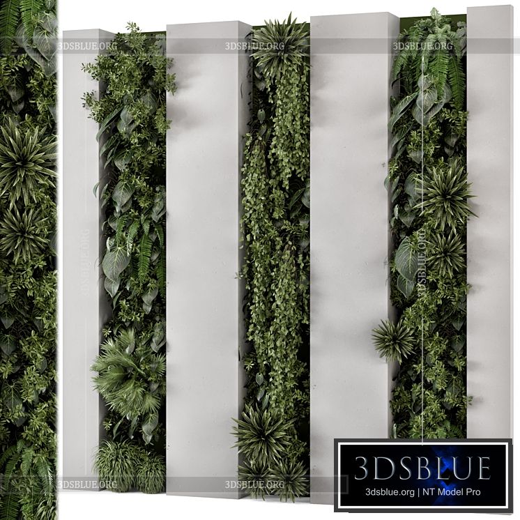 Indoor Wall Vertical Garden in Concrete Base – Set 930 3DS Max - thumbnail 3