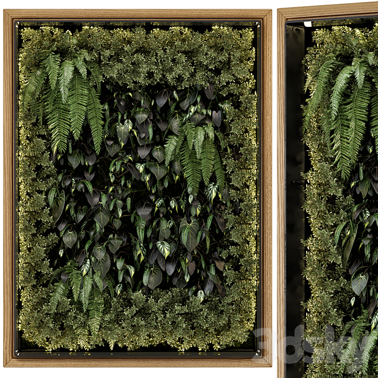 Indoor Wall Vertical Garden in Wooden Base – Set 523 3DS Max Model - thumbnail 2
