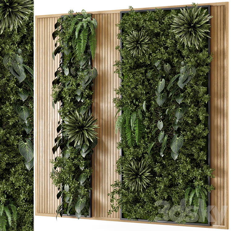 Indoor Wall Vertical Garden in Wooden Base – Set 536 3DS Max Model - thumbnail 1