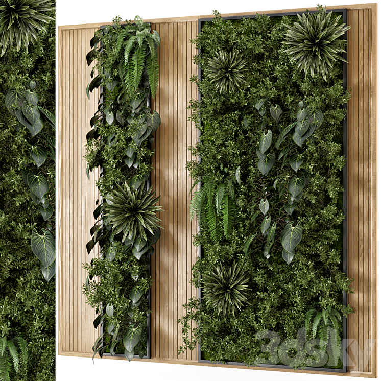 Indoor Wall Vertical Garden in Wooden Base – Set 536 3DS Max - thumbnail 1