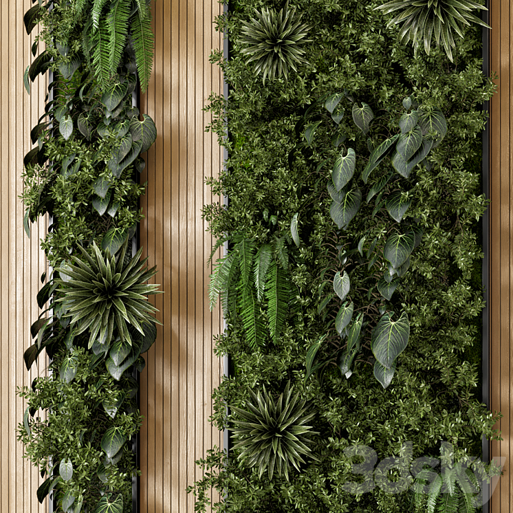 Indoor Wall Vertical Garden in Wooden Base – Set 536 3DS Max - thumbnail 2