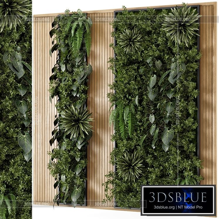 Indoor Wall Vertical Garden in Wooden Base – Set 536 3DS Max - thumbnail 3