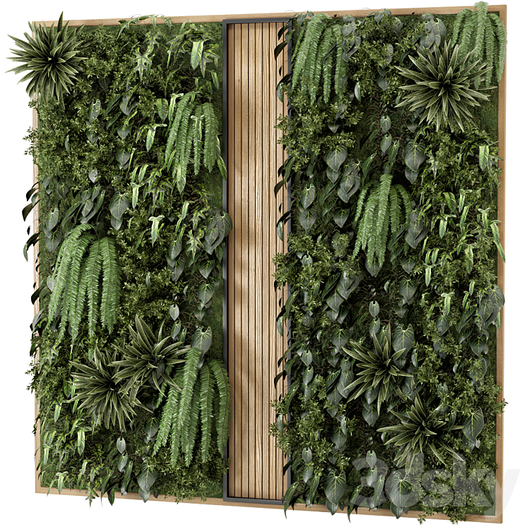 Indoor Wall Vertical Garden in Wooden Base – Set 638 3DS Max - thumbnail 1