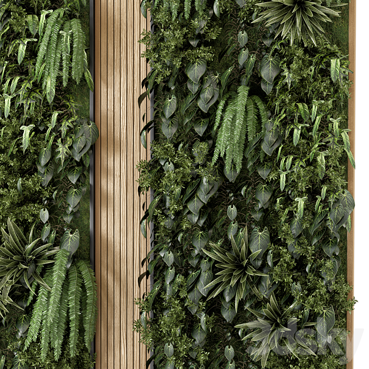 Indoor Wall Vertical Garden in Wooden Base – Set 638 3DS Max - thumbnail 2