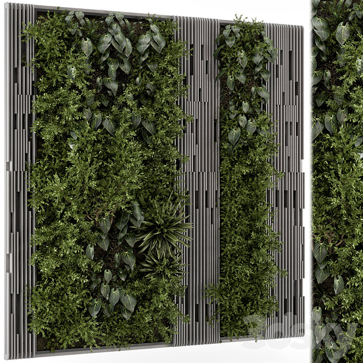 Indoor Wall Vertical Garden in Wooden Base – Set 864 3DS Max Model - thumbnail 1