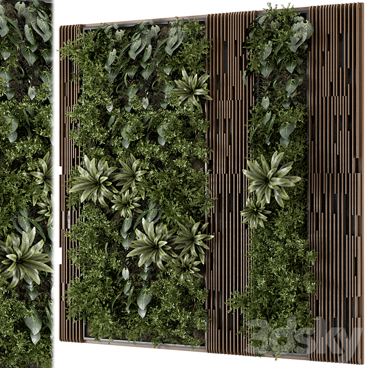 Indoor Wall Vertical Garden in Wooden Base – Set 883 3DS Max Model - thumbnail 1
