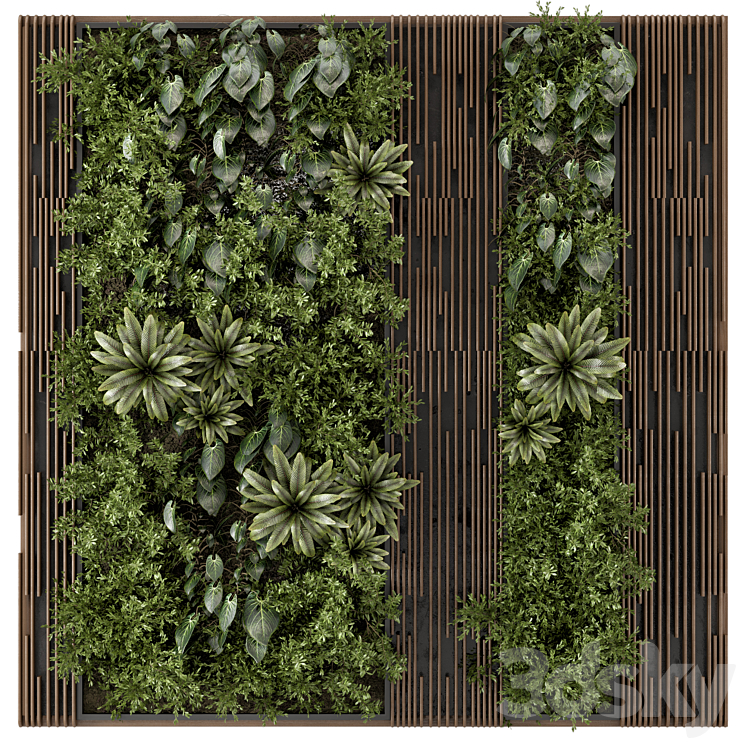 Indoor Wall Vertical Garden in Wooden Base – Set 883 3DS Max Model - thumbnail 2