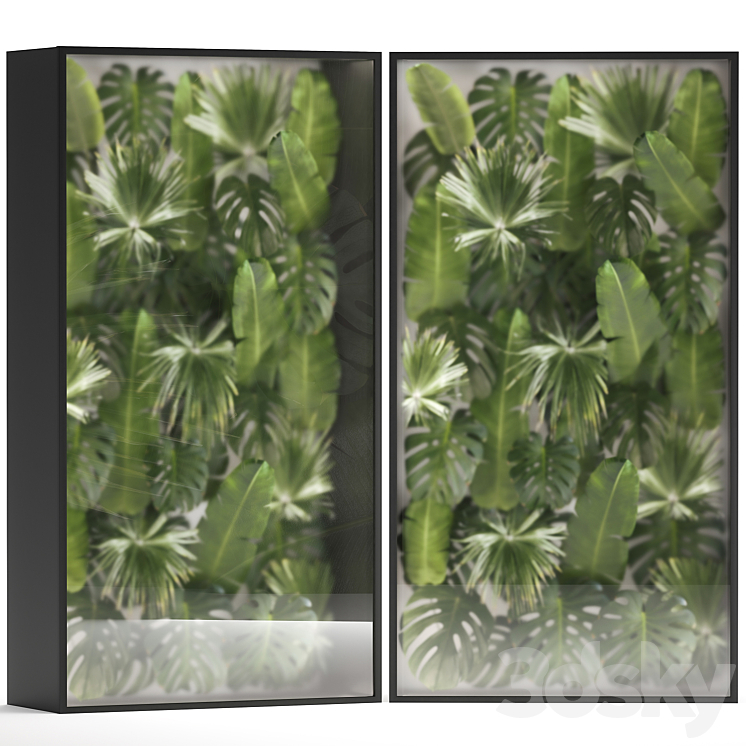 Phytowall and phytobox made of banana palm branches and fan palm leaves in a niche behind a translucent stack. 70. 3DS Max Model - thumbnail 1