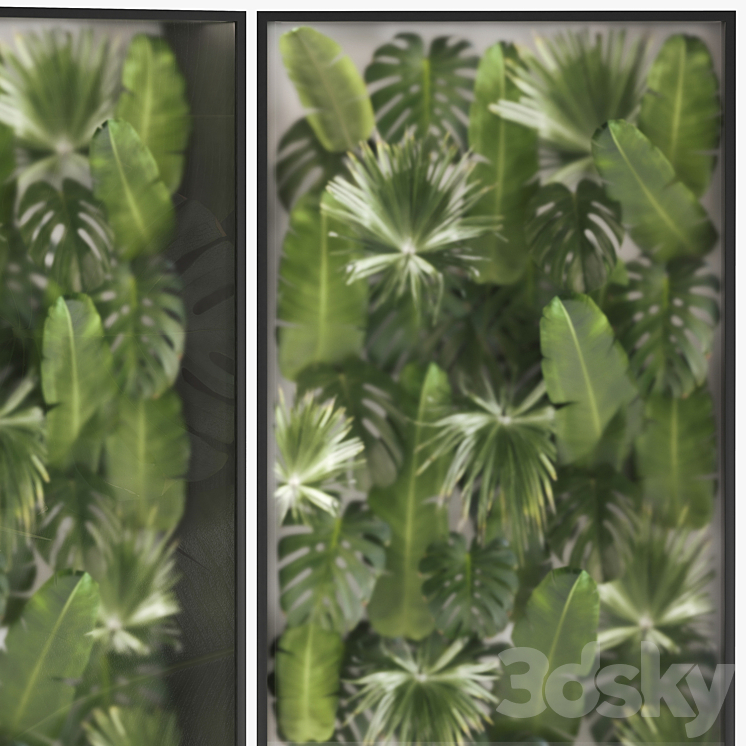 Phytowall and phytobox made of banana palm branches and fan palm leaves in a niche behind a translucent stack. 70. 3DS Max Model - thumbnail 2