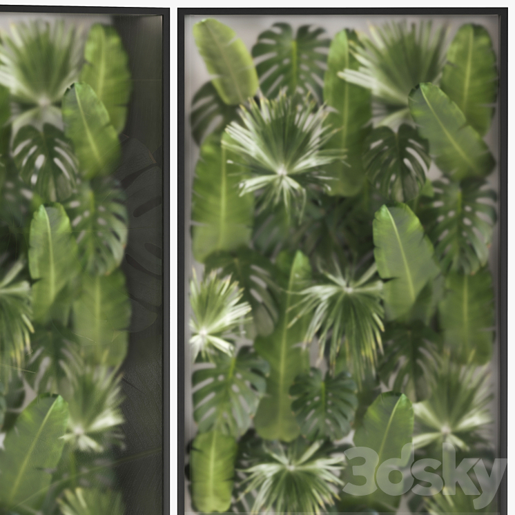 Phytowall and phytobox made of banana palm branches and fan palm leaves in a niche behind a translucent stack. 70. 3DS Max - thumbnail 2