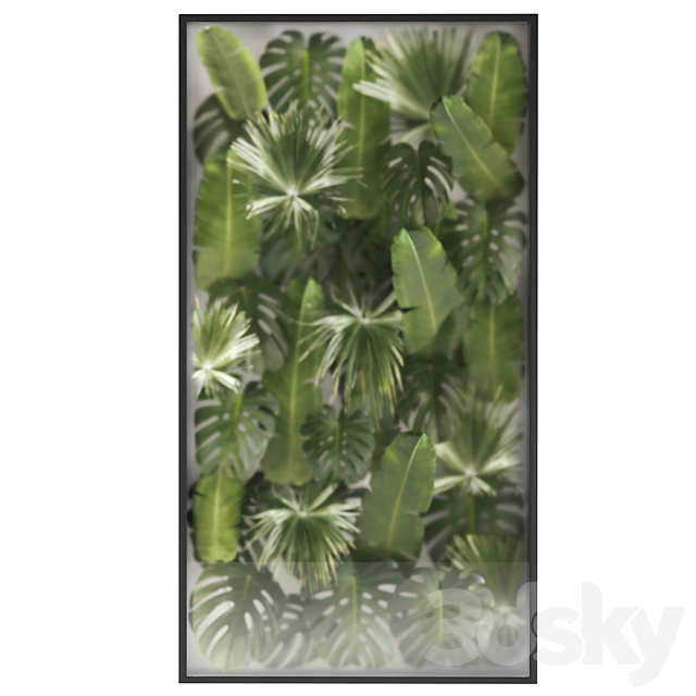 Phytowall and phytobox made of banana palm branches and fan palm leaves in a niche behind a translucent stack. 70. 3DS Max Model - thumbnail 5