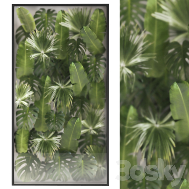 Phytowall and phytobox made of banana palm branches and fan palm leaves in a niche behind a translucent stack. 70. 3DS Max Model - thumbnail 6