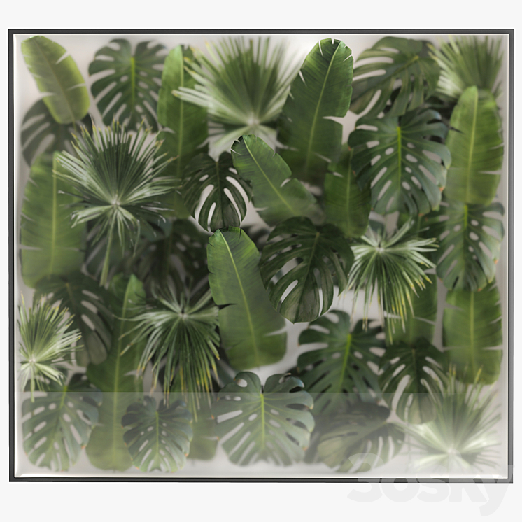 Phytowall and phytobox made of banana palm branches and fan palm leaves in a niche behind a translucent stack. Bouquet 287. 3DS Max Model - thumbnail 1