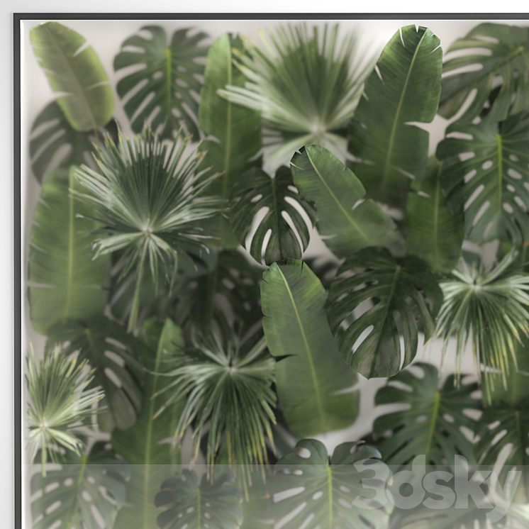 Phytowall and phytobox made of banana palm branches and fan palm leaves in a niche behind a translucent stack. Bouquet 287. 3DS Max - thumbnail 2