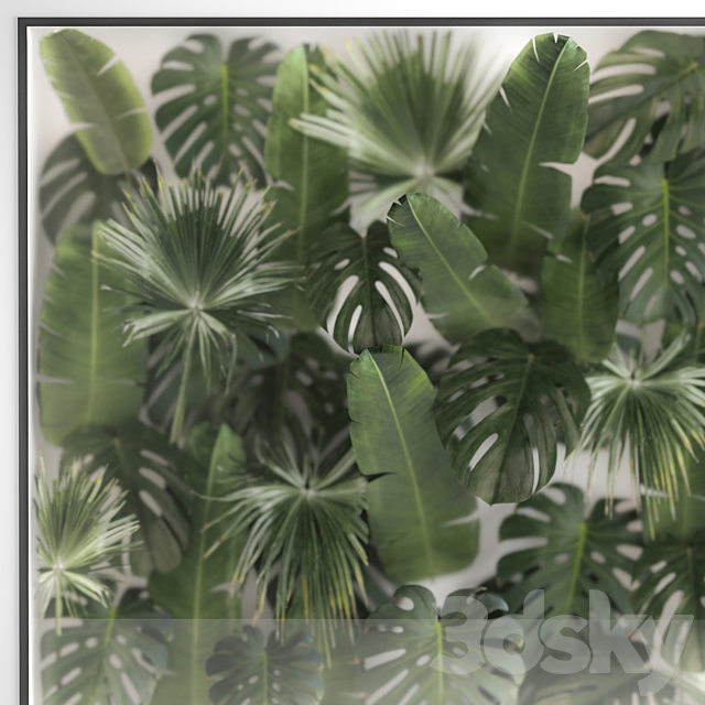 Phytowall and phytobox made of banana palm branches and fan palm leaves in a niche behind a translucent stack. Bouquet 287. 3DSMax File - thumbnail 2