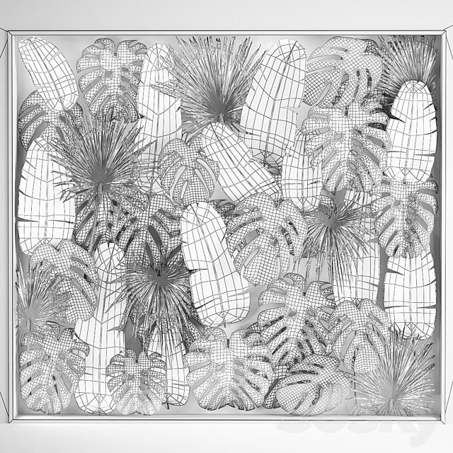 Phytowall and phytobox made of banana palm branches and fan palm leaves in a niche behind a translucent stack. Bouquet 287. 3DSMax File - thumbnail 6