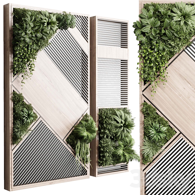 plants set partition in wooden frame- Vertical graden wall decor box 29 3DS Max - thumbnail 1