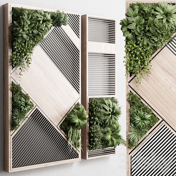 plants set partition in wooden frame- Vertical graden wall decor box 29 3DS Max - thumbnail 2