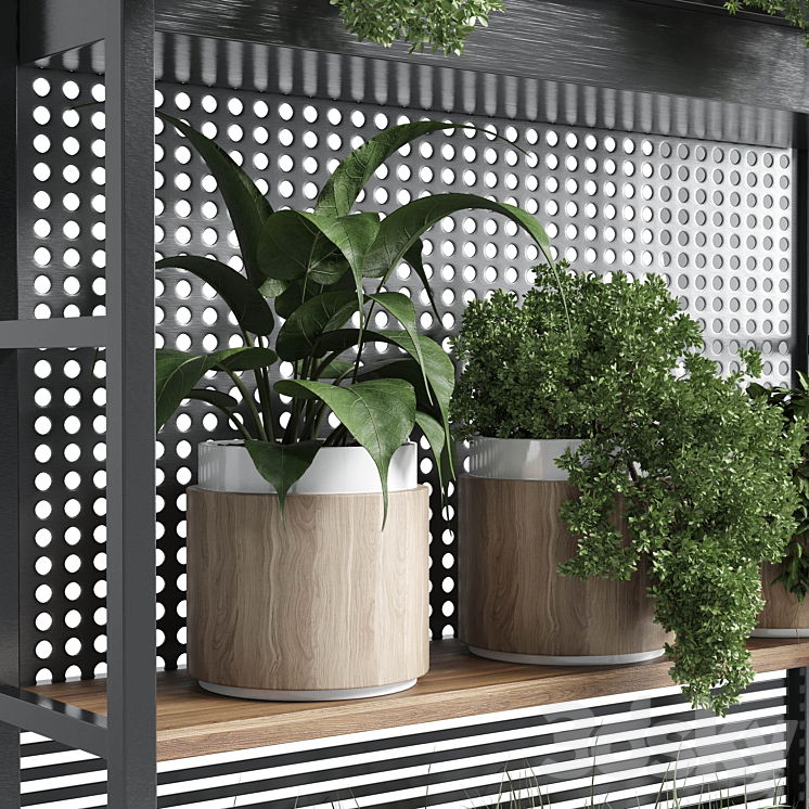 stand plant metal vase with three wooden pots 3DS Max - thumbnail 2