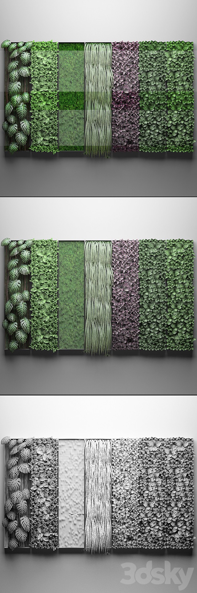 Vertical garden 21.Seven separate modules phytowall phytomodule wall decor landscaping 3DS Max Model - thumbnail 3